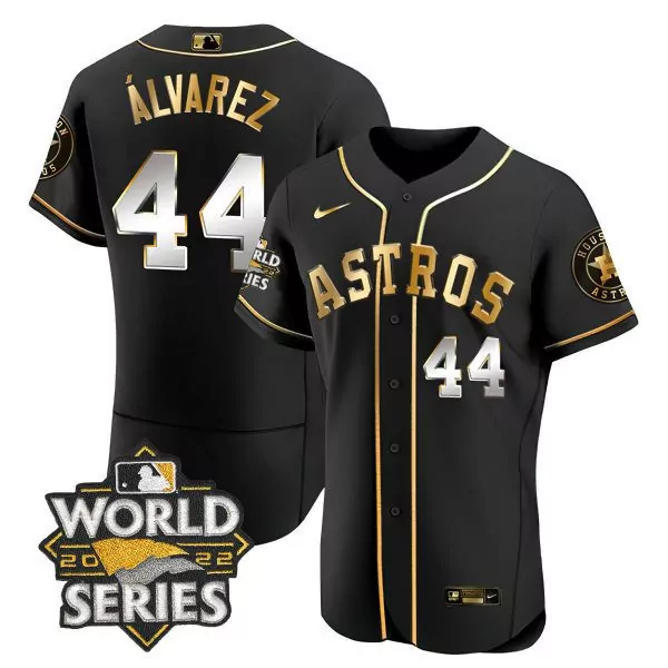 Yordan Lvarez 44 Astros Jersey Black World Series 2022 Men Gold White All Stitched