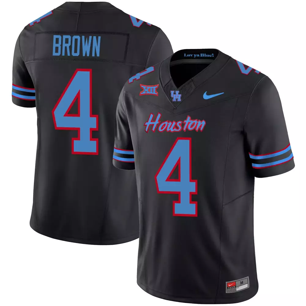 Connor Brown 4 Houston Jersey Black Big Xii Men Light Blue Red Vapor v2 All Stitched