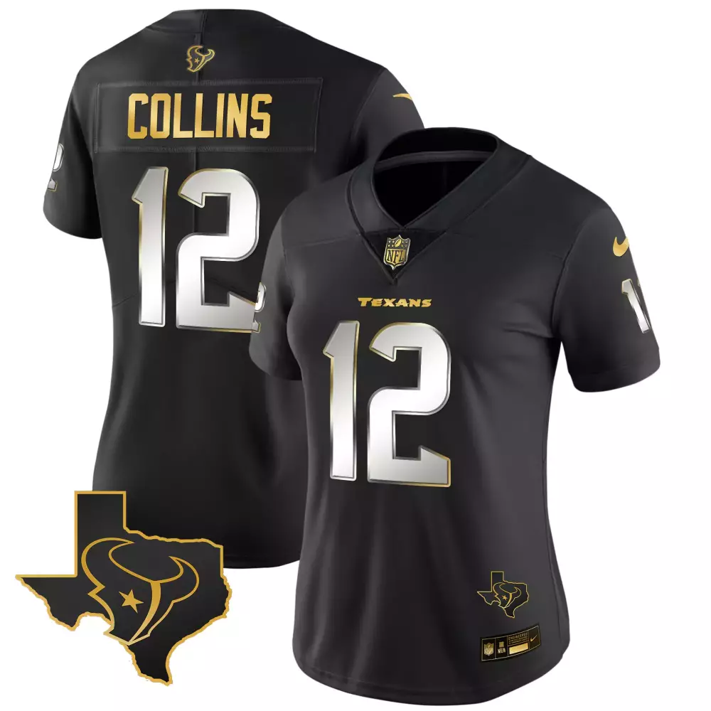 Nico Collins 12 Texans Jersey Black Houston Oilers Alternate Women NFL White Gold