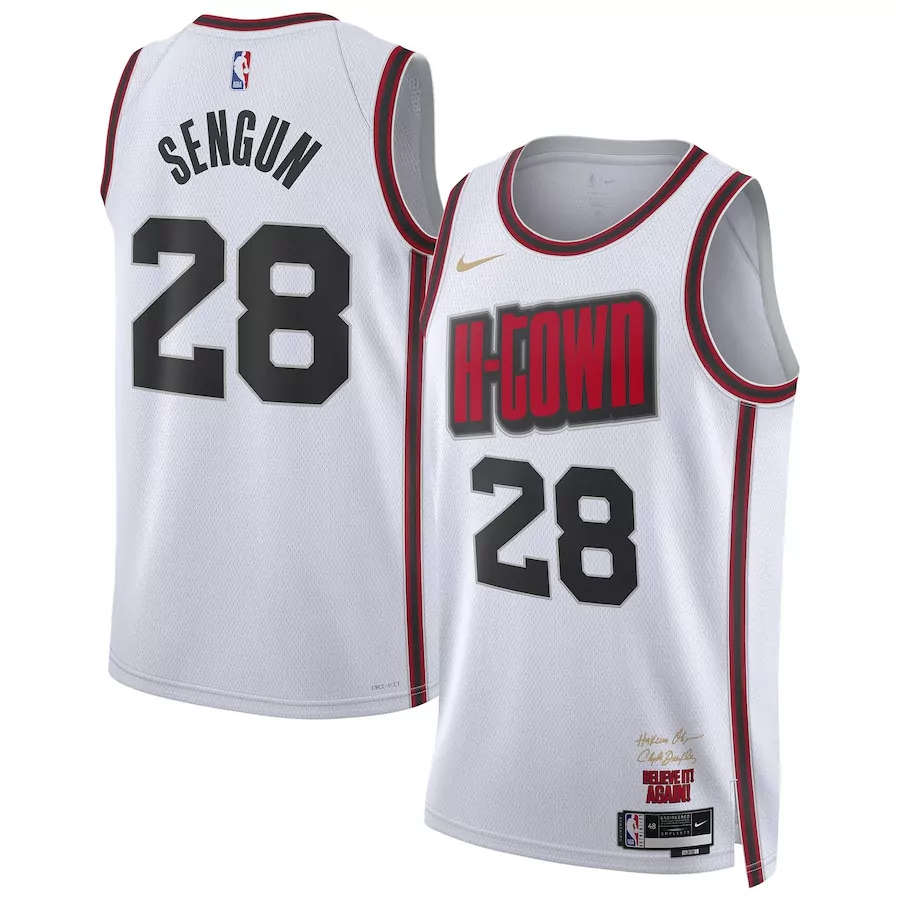 Alperen Sengun 28 Houston Rockets Jersey White Men H-town Alternate Black Red Swingman