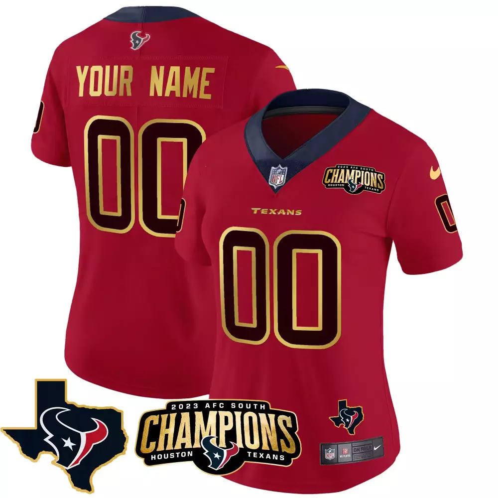 Custom Houston Texans Jersey Red 2023 AFC South Champions Men Navy Gold Vapor All