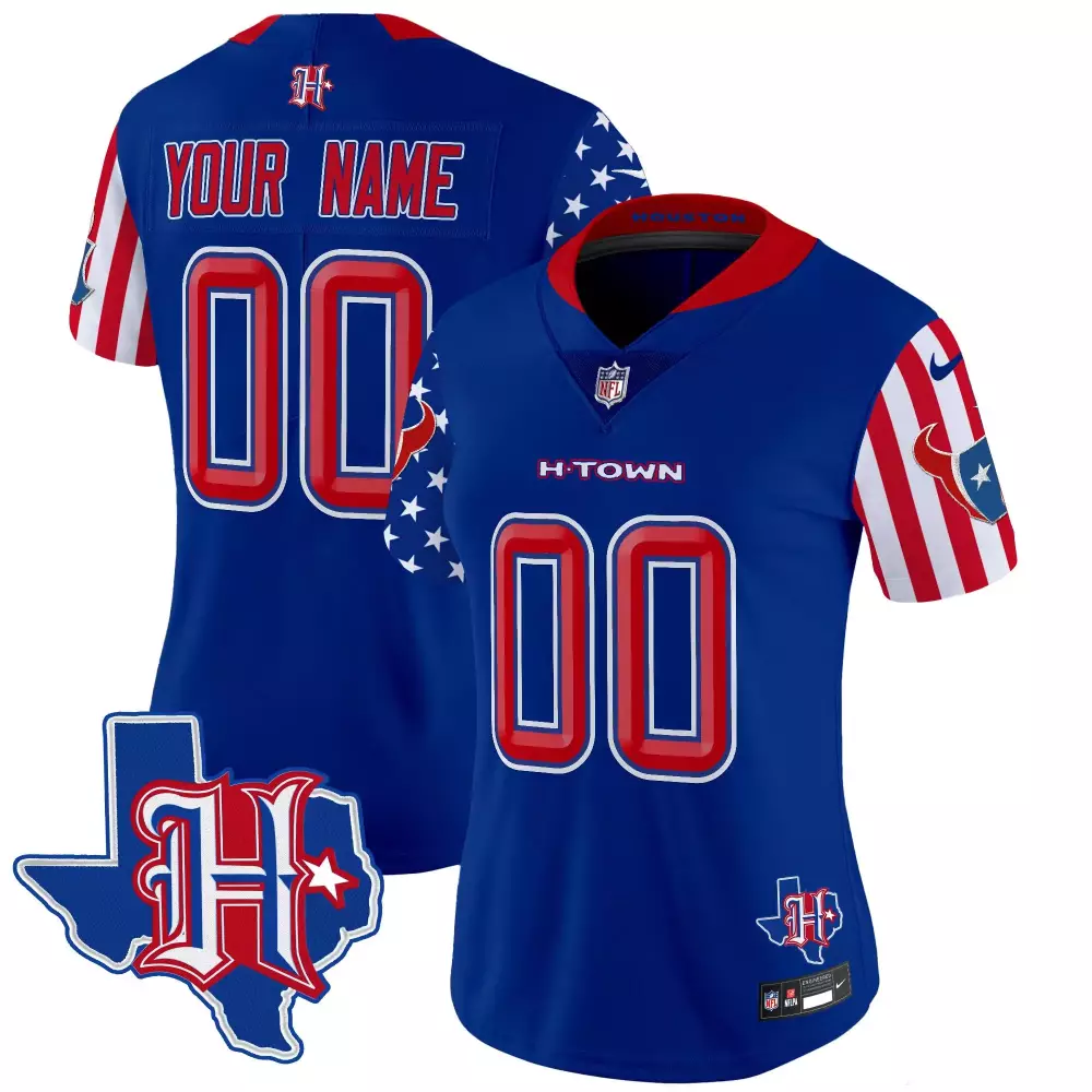 Custom Houston Oilers Jersey Royal Blue Texas Outline Men Split Design Red White