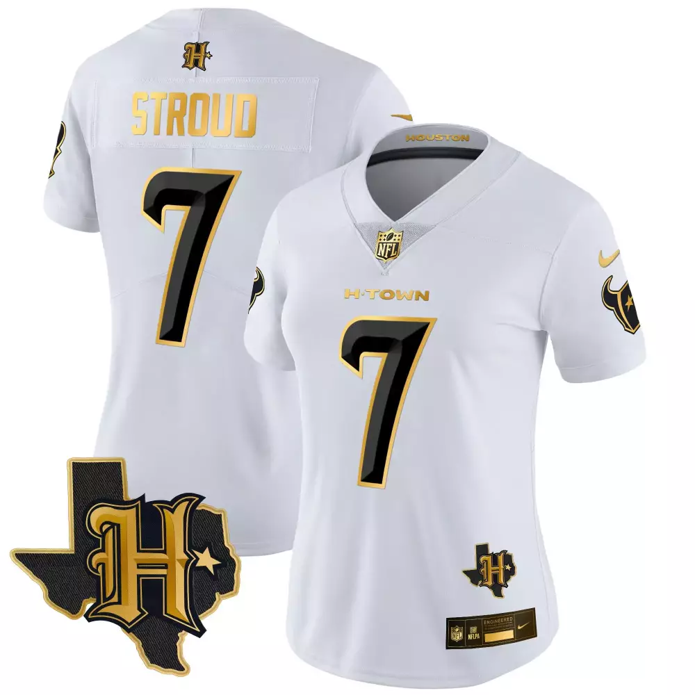 C.j. Stroud 7 Houston Texans Jersey White H-town Nflpa Engineered Men Black Gold