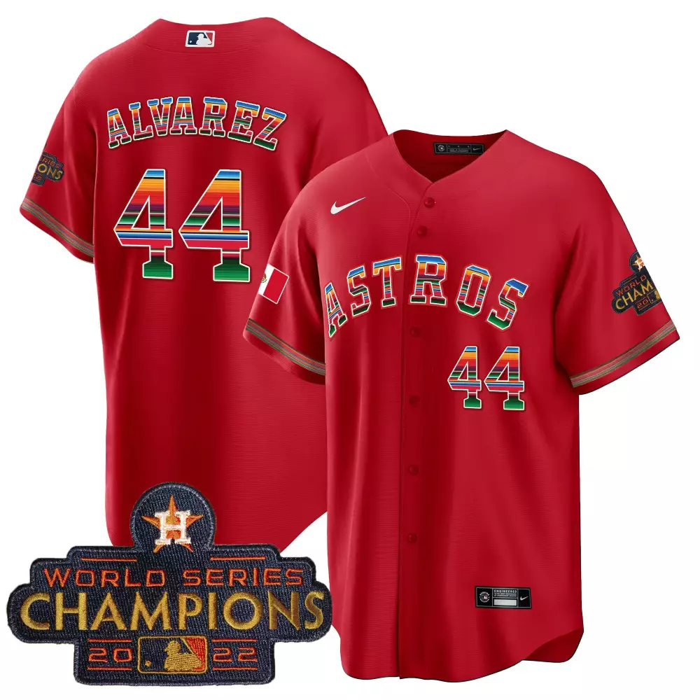 Yordan Alvarez 44 Astros Jersey Red Fiesta World Series Champions 2022 Men Green