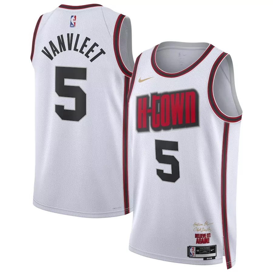 Fred Vanvleet 5 Houston Rockets Jersey White City Connect Men T-shirt Red Black Swingman