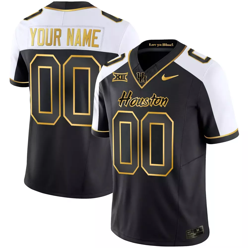 Custom Houston Jersey Black Men White Gold Alternate All Stitched