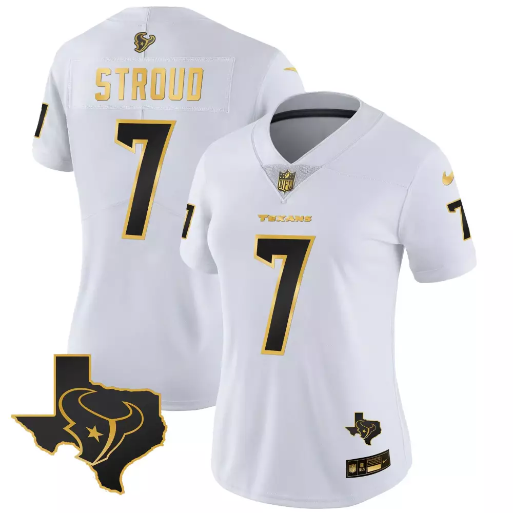 C.j. Stroud 7 Texans Jersey White Women Black Gold Vapor Limited All Stitched