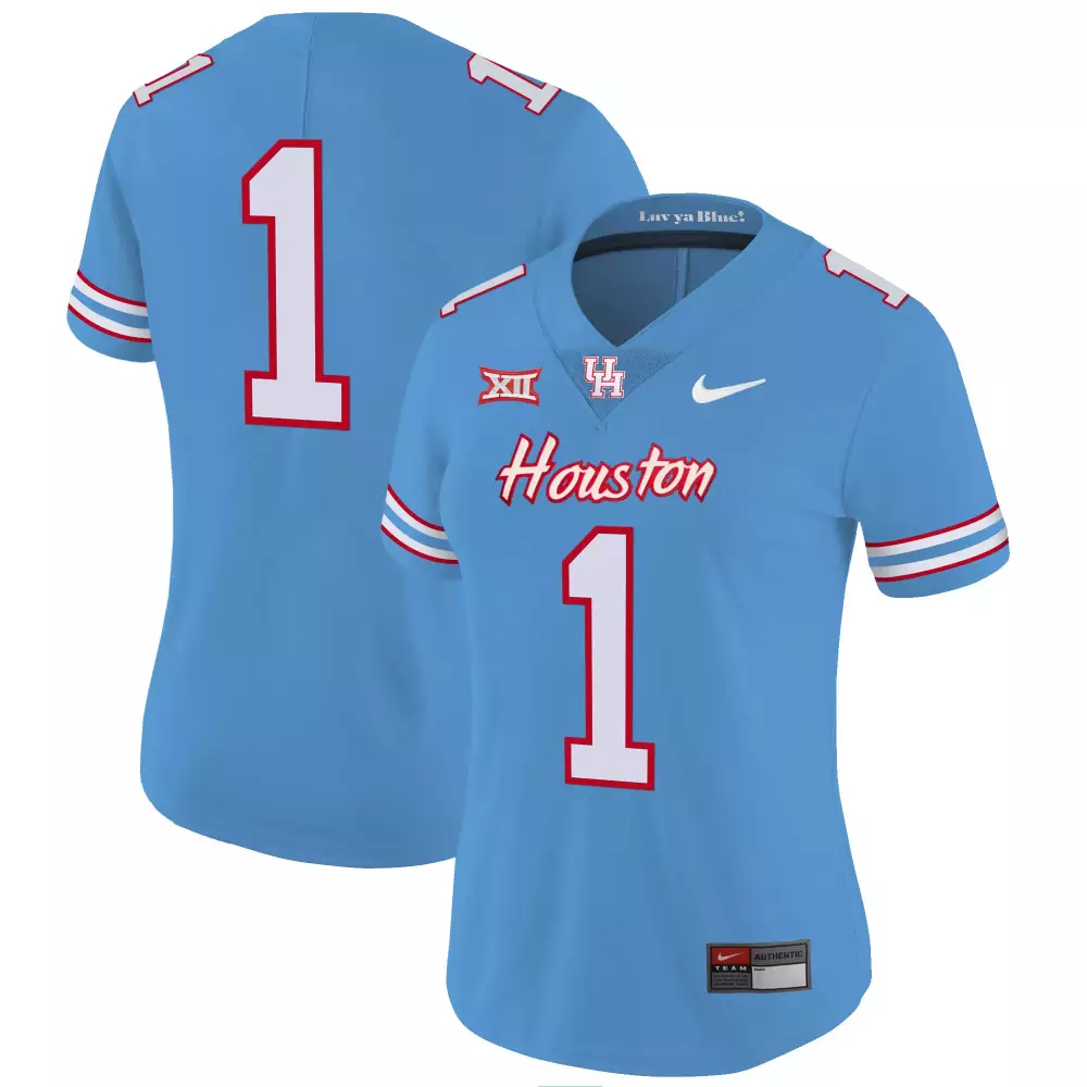 Custom Houston Cougars 1 Jersey Light Blue Luv Ya Blue! Big Xii Women White Red Vapor