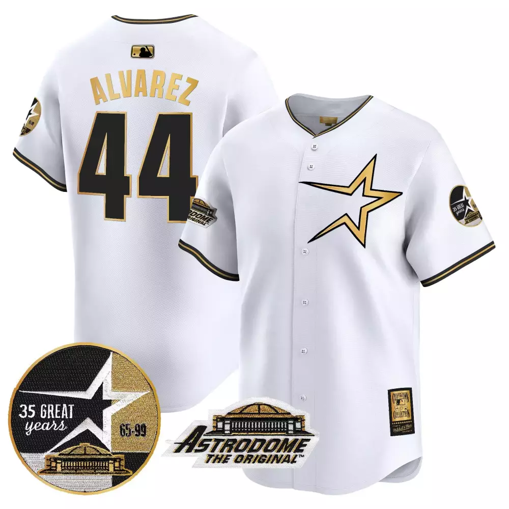 Yordan Lvarez 44 Houston Astros Jersey White Astrodome Original 1999 Men Black Gold