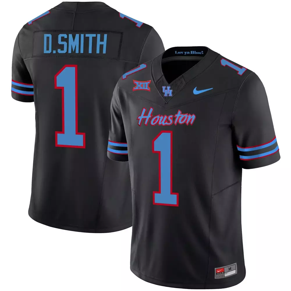 D. Smith 1 Houston Cougars Jersey Black Big Men Light Blue Red Vapor v2 All Stitched