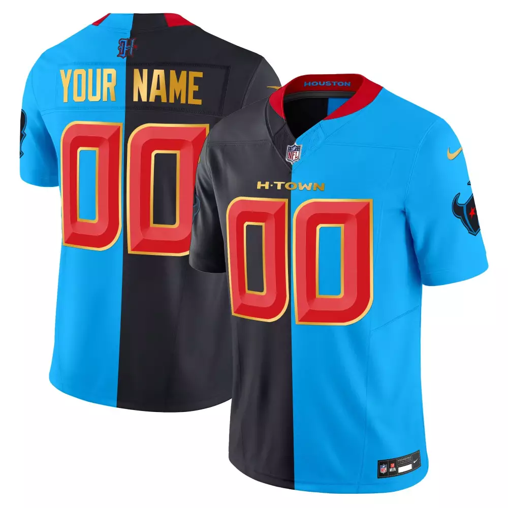 Custom Houston Texans Jersey Blue Men Split Design Black Red Gold All Stitched