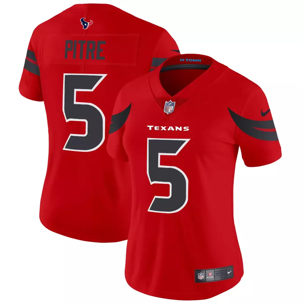 Jalen Pitre 5 Texans Jersey Red Women Game Black Vapor Limited All Stitched