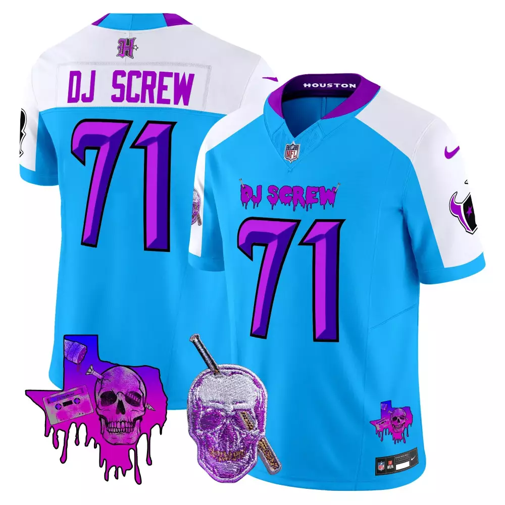Screw Dj 71 Houston Oilers Jersey Light Blue Skull Straw Men Alternate Split Design