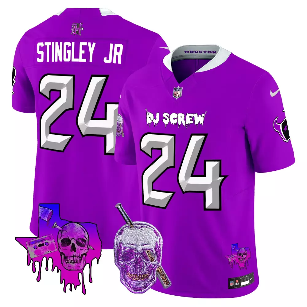Derek Stingley Jr. 24 Jersey Purple Dj Screw Houston Texans Men White Black All Stitched
