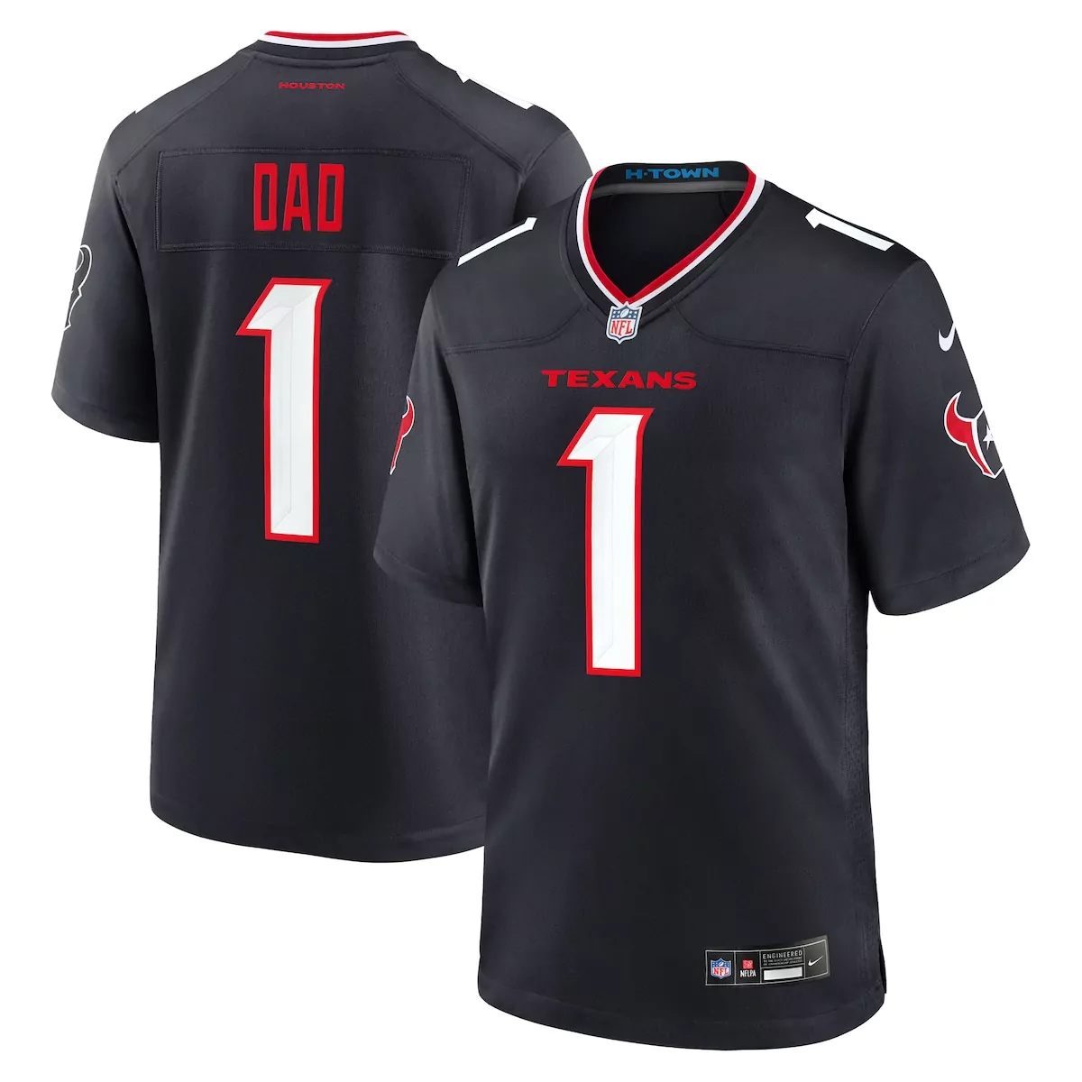 Dad 1 Houston Texans Jersey Black Men Red White Game