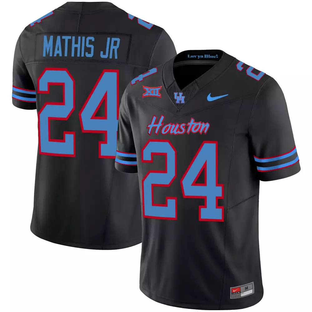 Mathis Jr 24 Houston Jersey Black Men Light Blue Red Vapor v2 All Stitched
