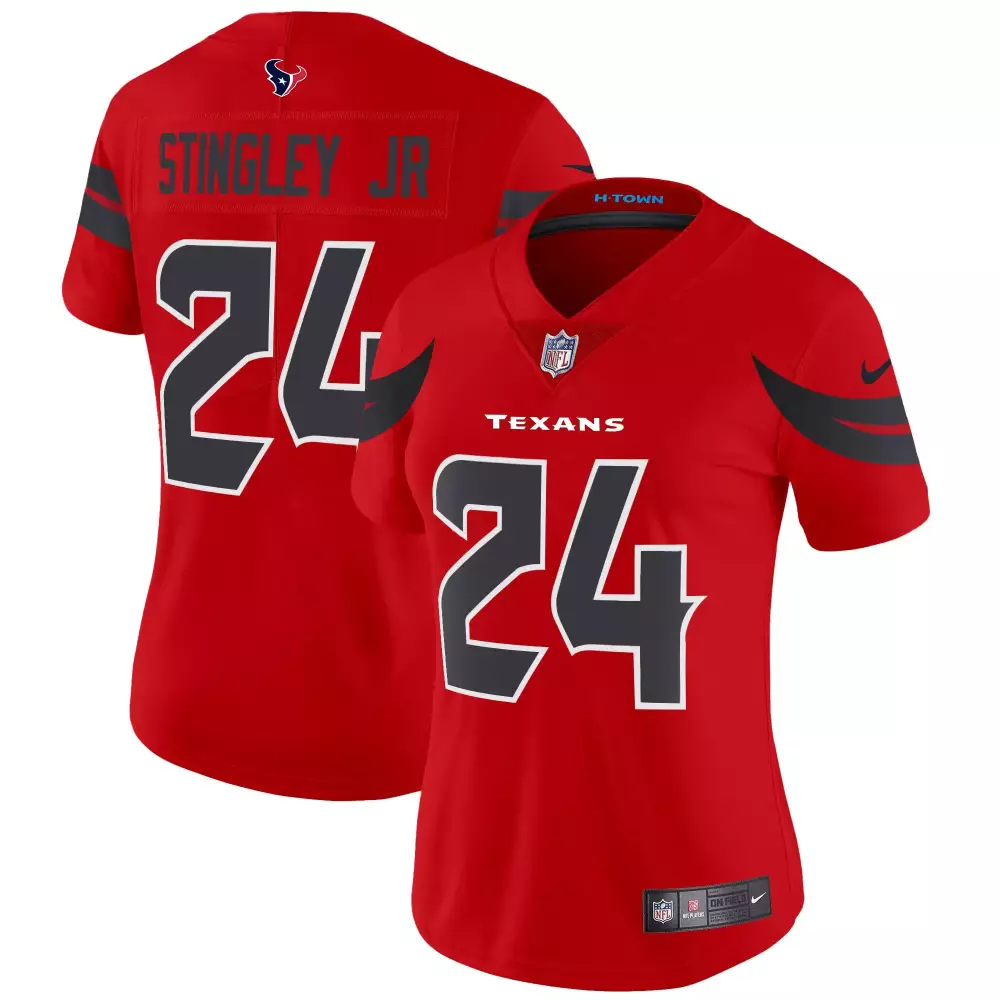 Derek Stingley Jr. 24 Texans Jersey Red Men Authentic Black Vapor Limited All Stitched