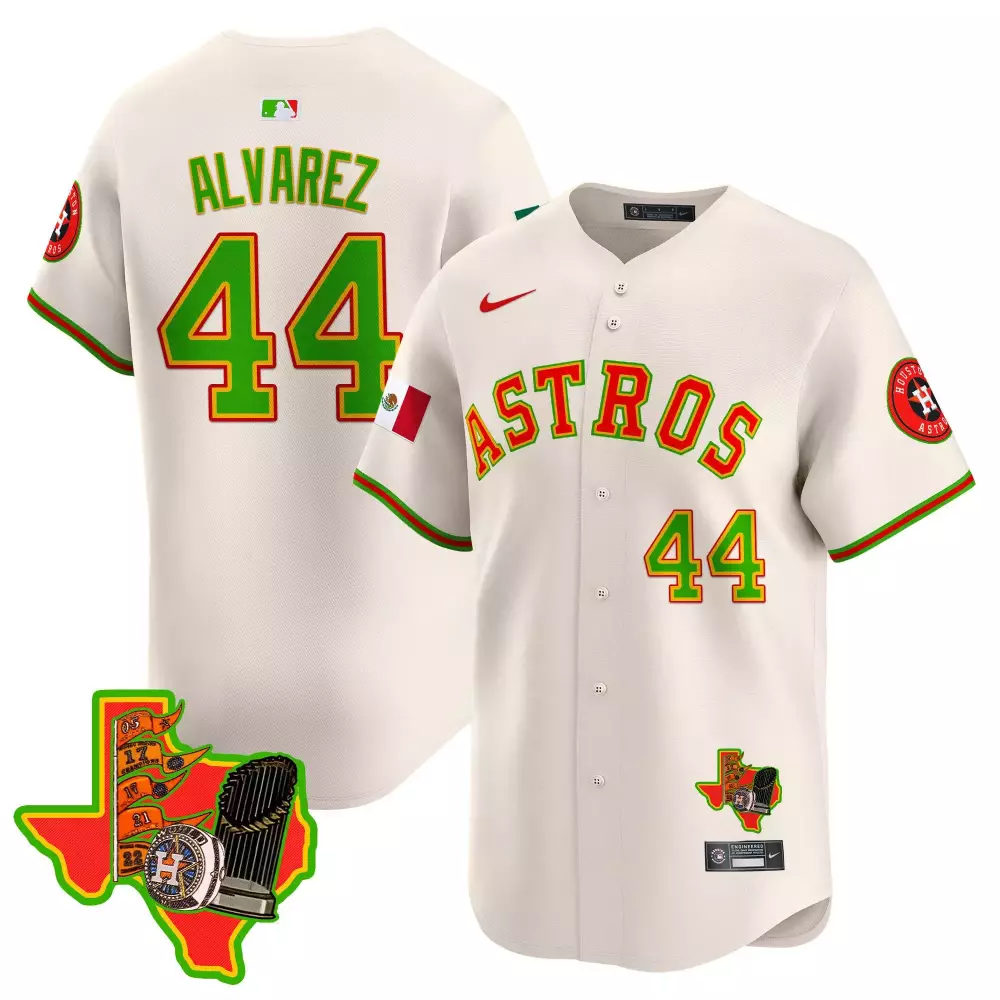 Yordan Lvarez 44 Astros Jersey Cream World Series Champions Mexico Flag Houston Men