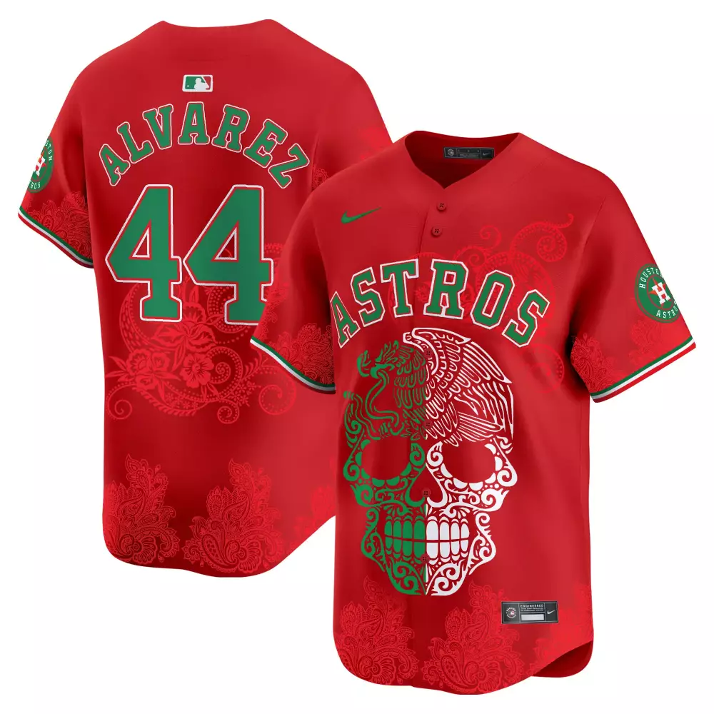 Alvarez 44 Astros Jersey Red Day Of The Dead Houston 2023 Men Custom Design Green