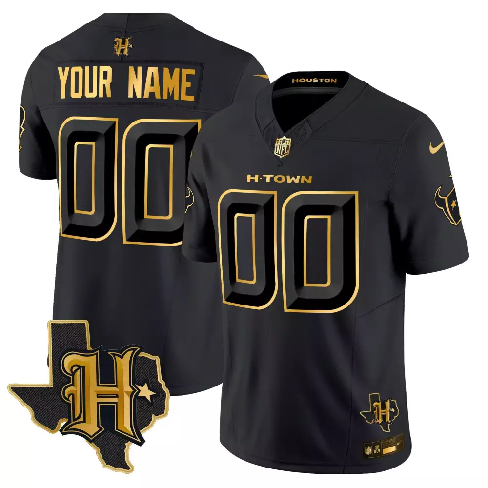 Custom Houston Texans Jersey Black Men Gold Vapor Limited All Stitched