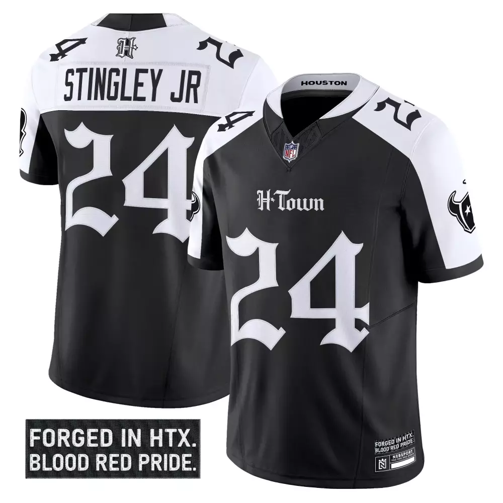 Derek Stingley Jr. 24 Jersey Black Battle Red Houston Texans Men NFL Alternate Split Design