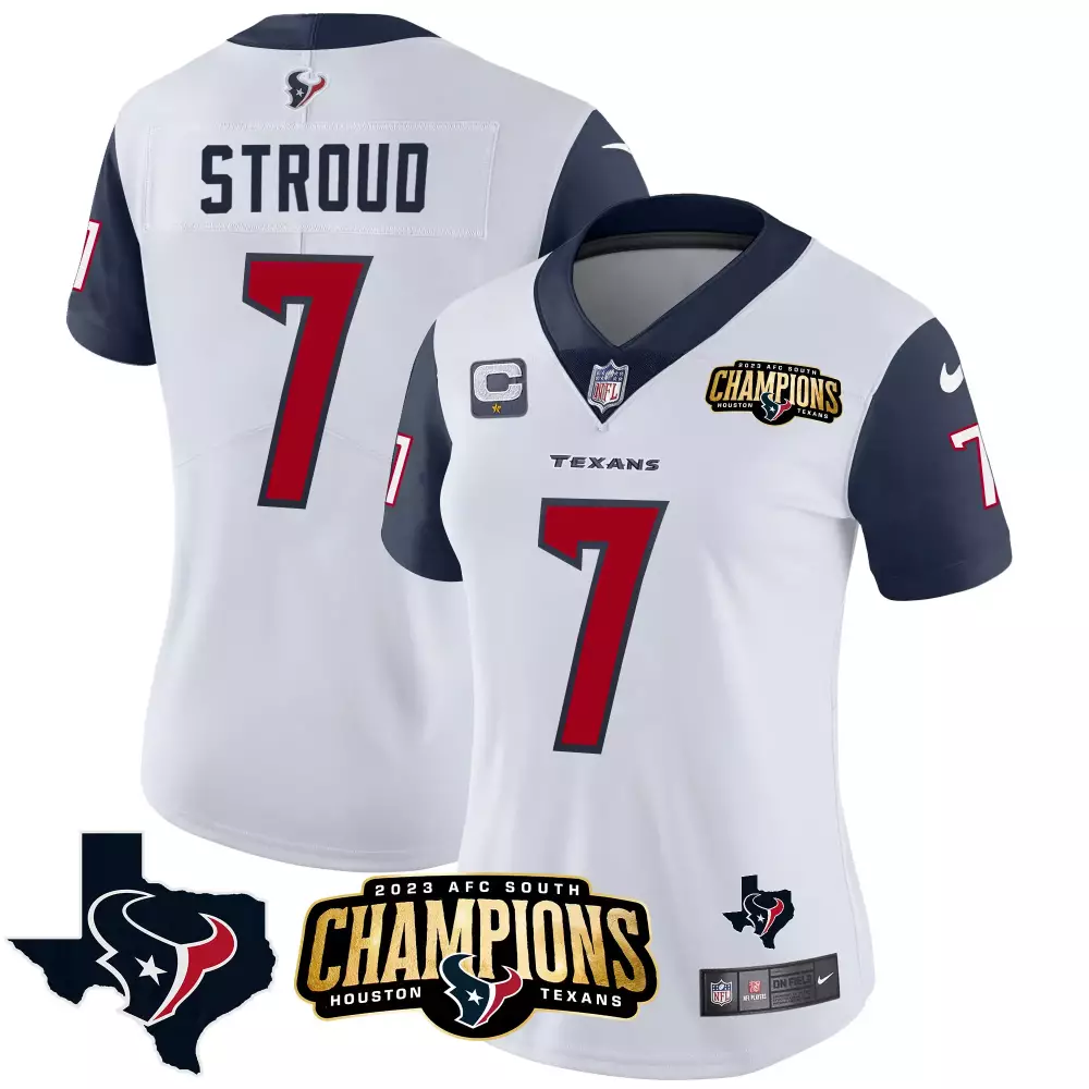 C.j. Stroud 7 Houston Texans Jersey White 2023 AFC South Champions Men NFL Alternate