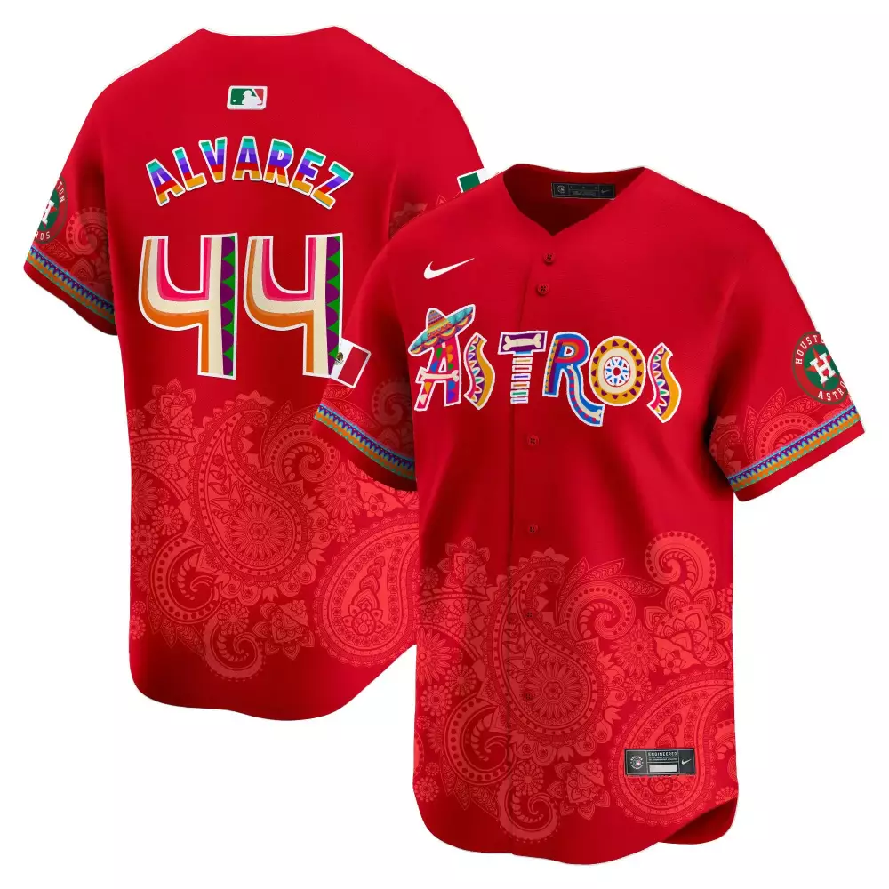 Alvarez 44 Astros Jersey Red Cinco De Mayo Houston Men Custom Design White Orange