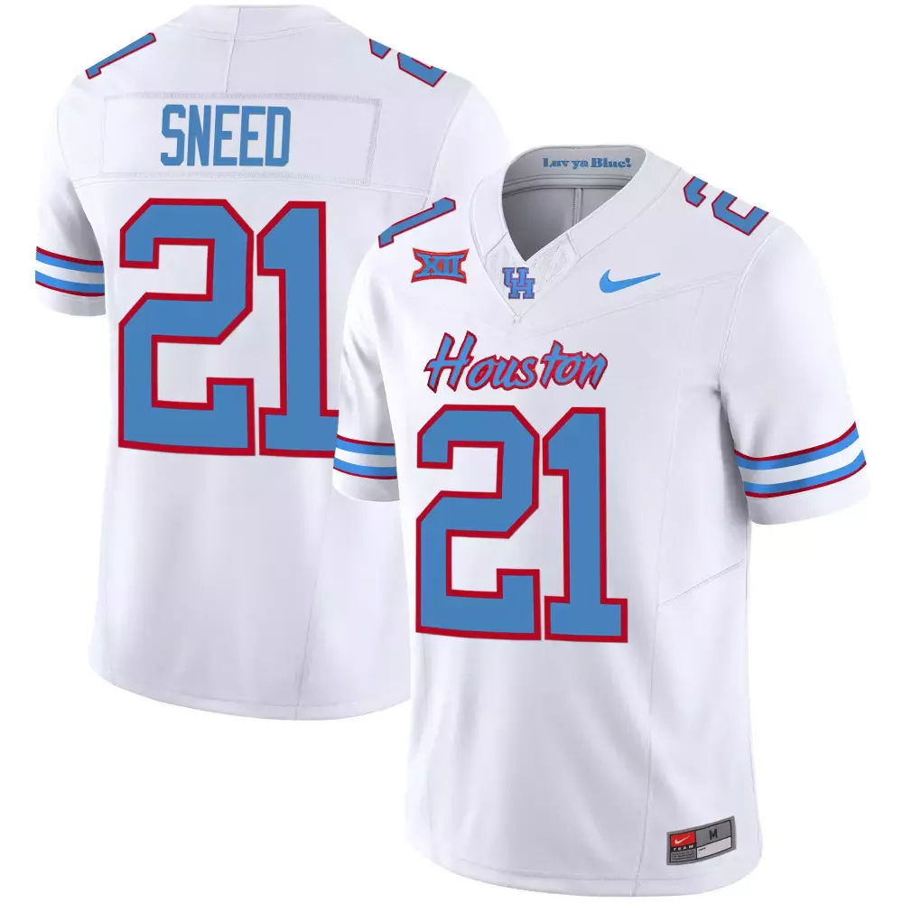 Sneed 21 Houston Cougars Jersey White Men Red Blue Vapor v5 All Stitched