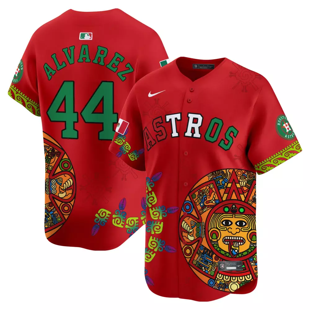 Alvarez 44 Astros Jersey Red Cinco De Mayo Houston Men Custom Design Green Yellow