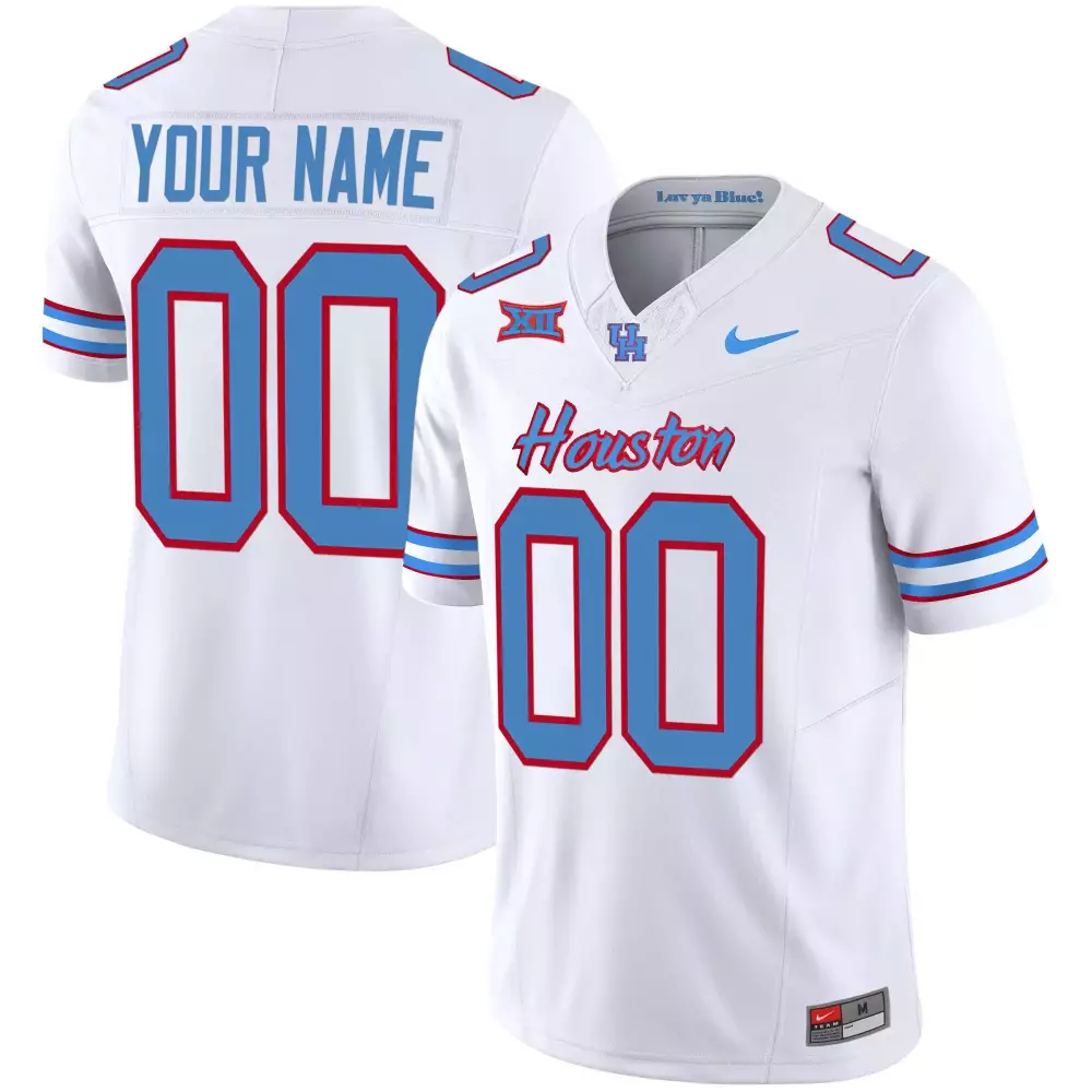 Custom Houston Jersey White Men Light Blue Red Vapor v2 All Stitched