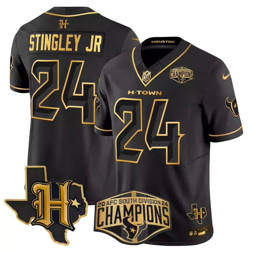 Derek Stingley Jr. 24 Jersey Black 2023 AFC South Division Champions Houston Texans Texas