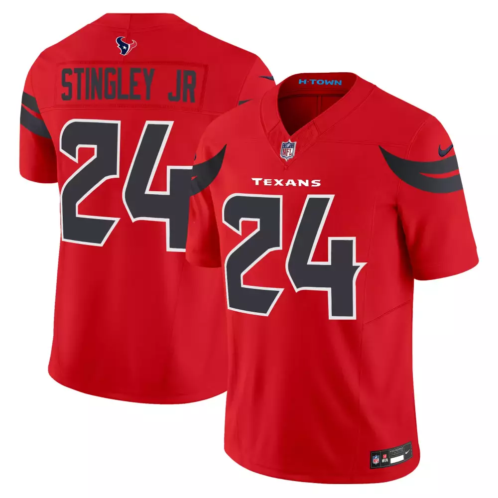 Derek Stingley Jr. 24 Texans Jersey Red Men Game Black Vapor Limited All Stitched