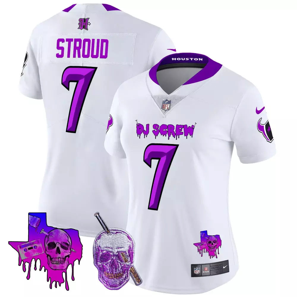 C.j. Stroud 7 Houston Texans Jersey White Dj Screw Texas Shaped Skull Men Alternate