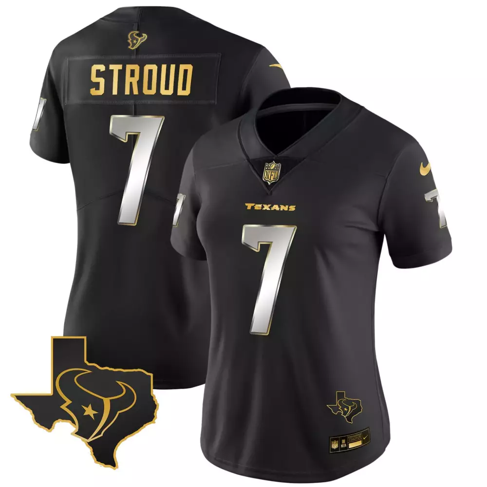 C.j. Stroud 7 Texans Jersey Black Men Player Gold Silver Limited Vapor All Stitched