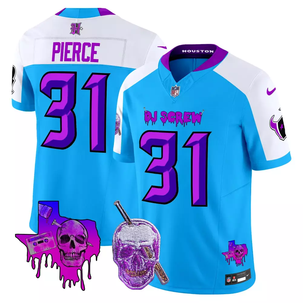 Dameon Pierce 31 Houston Oilers Jersey Blue Dj Screw Texas Outline Skull Straw Men