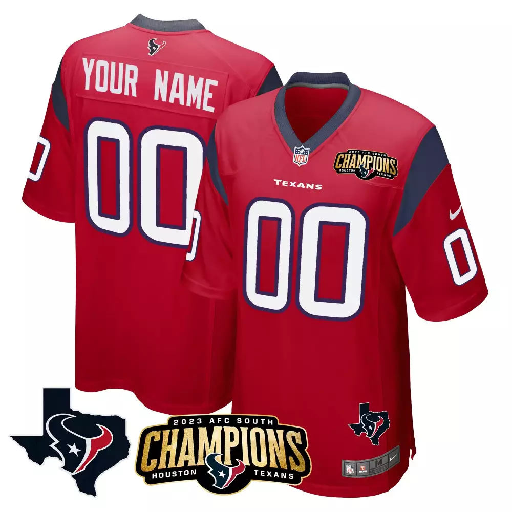 Custom Texans Jersey Red AFC South Champions 2023 Men Navy Blue All Stitched