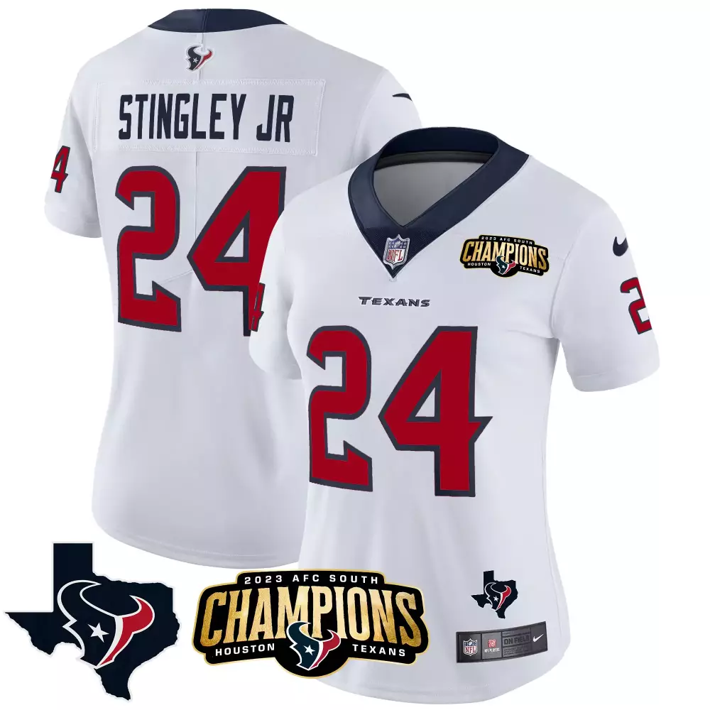 Derek Stingley Jr. 24 Texans Jersey White 2023 AFC South Champions Men Red Navy Vapor