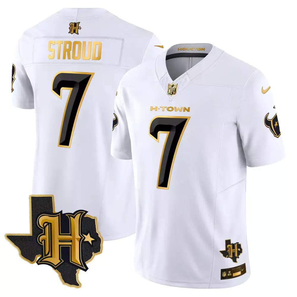 C.j. Stroud 7 Houston Texans Jersey White H-town Men Alternate Black Gold Vapor Limited