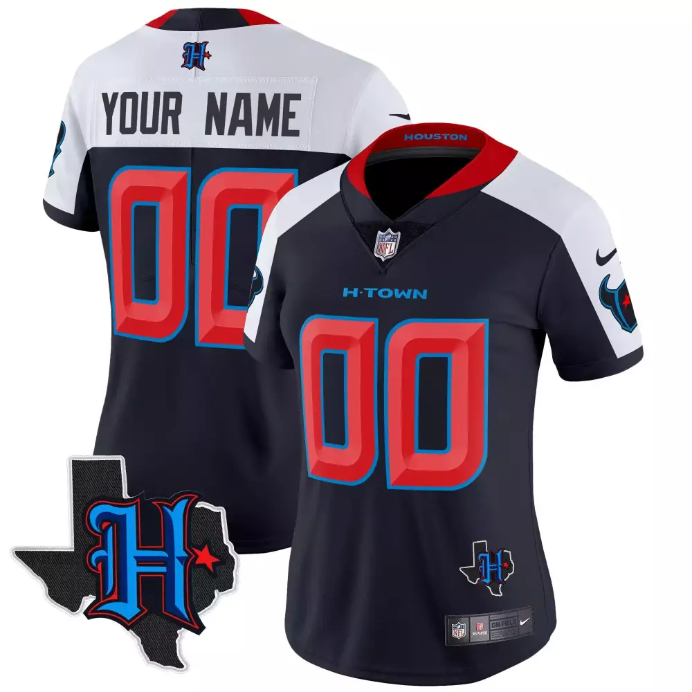 Custom Houston Texans Jersey Navy H-town Texas Women Red White Alternate Vapor Limited