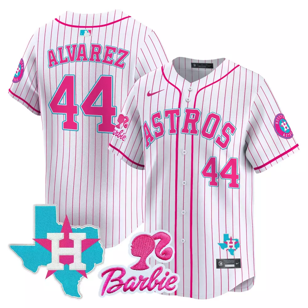 Yordan Lvarez 44 Astros Jersey White Barbie Texas State Men Pinstripe Alternate Hot Pink