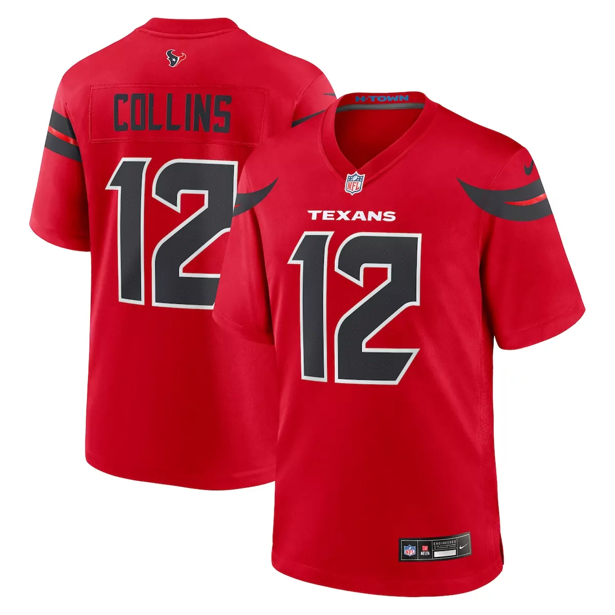 Nico Collins 12 Texans Jersey Red Men Black Alternate Game