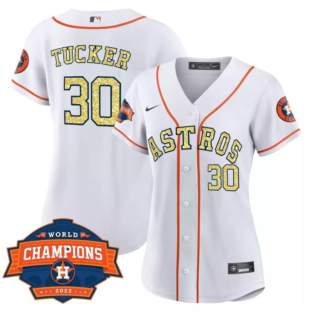 Kyle Tucker 30 Astros Jersey White World Series Champions 2022 Men Orange Gold Cool