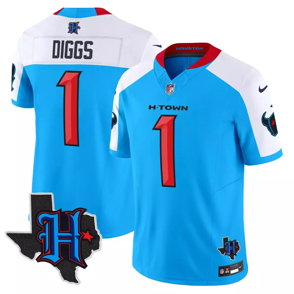 Stefon Diggs 1 Houston Texans Jersey Light Blue H-town Men NFL Alternate Split Design