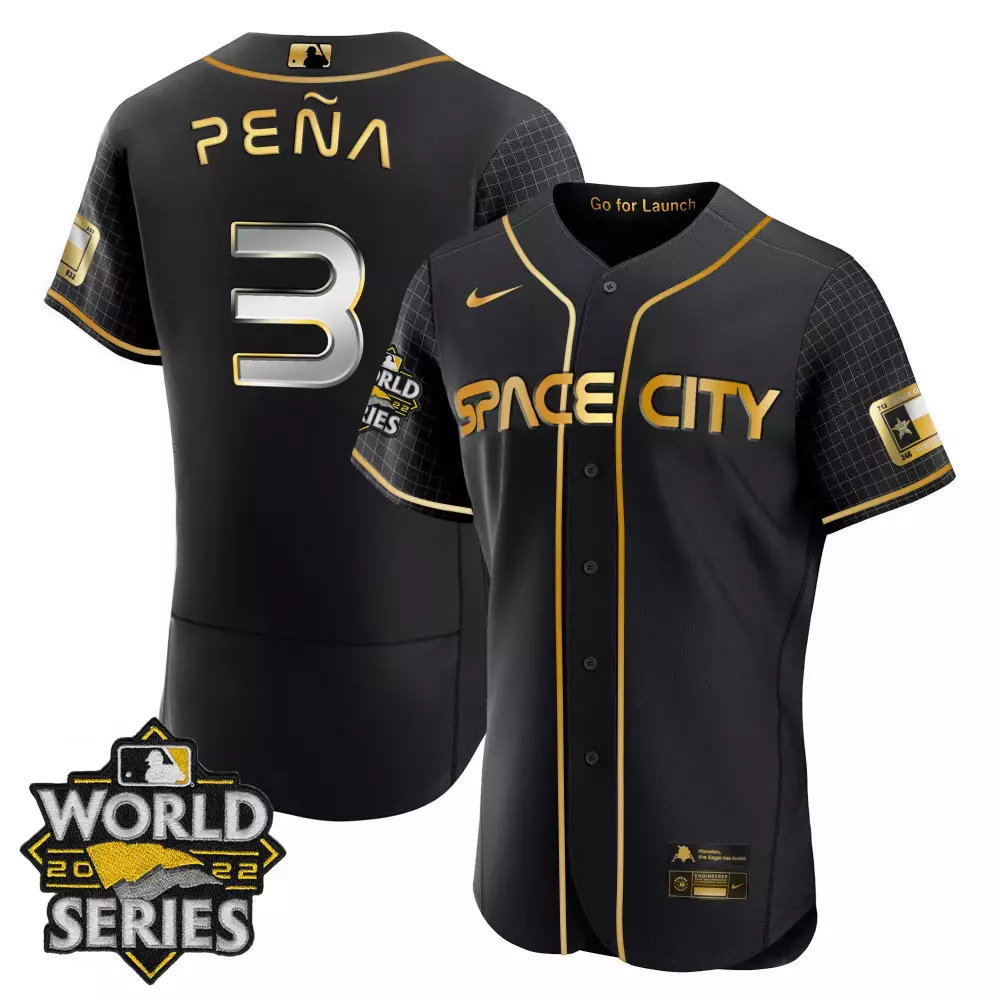 Jeremy Pena 3 Space City Jersey Black World Series 2022 Men Gold Flex All Stitched