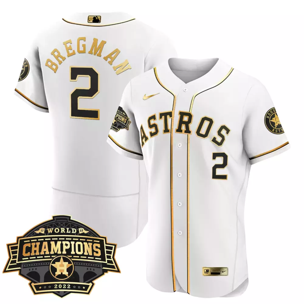 Alex Bregman 2 Astros Jersey White World Series Champions 2022 Men Gold Black Flex