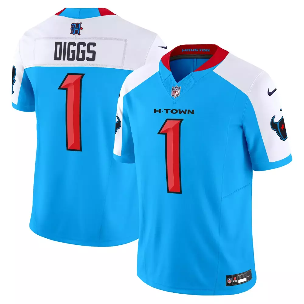 Stefon Diggs 1 Houston Texans Jersey Blue Men Alternate Split Design White Red Vapor