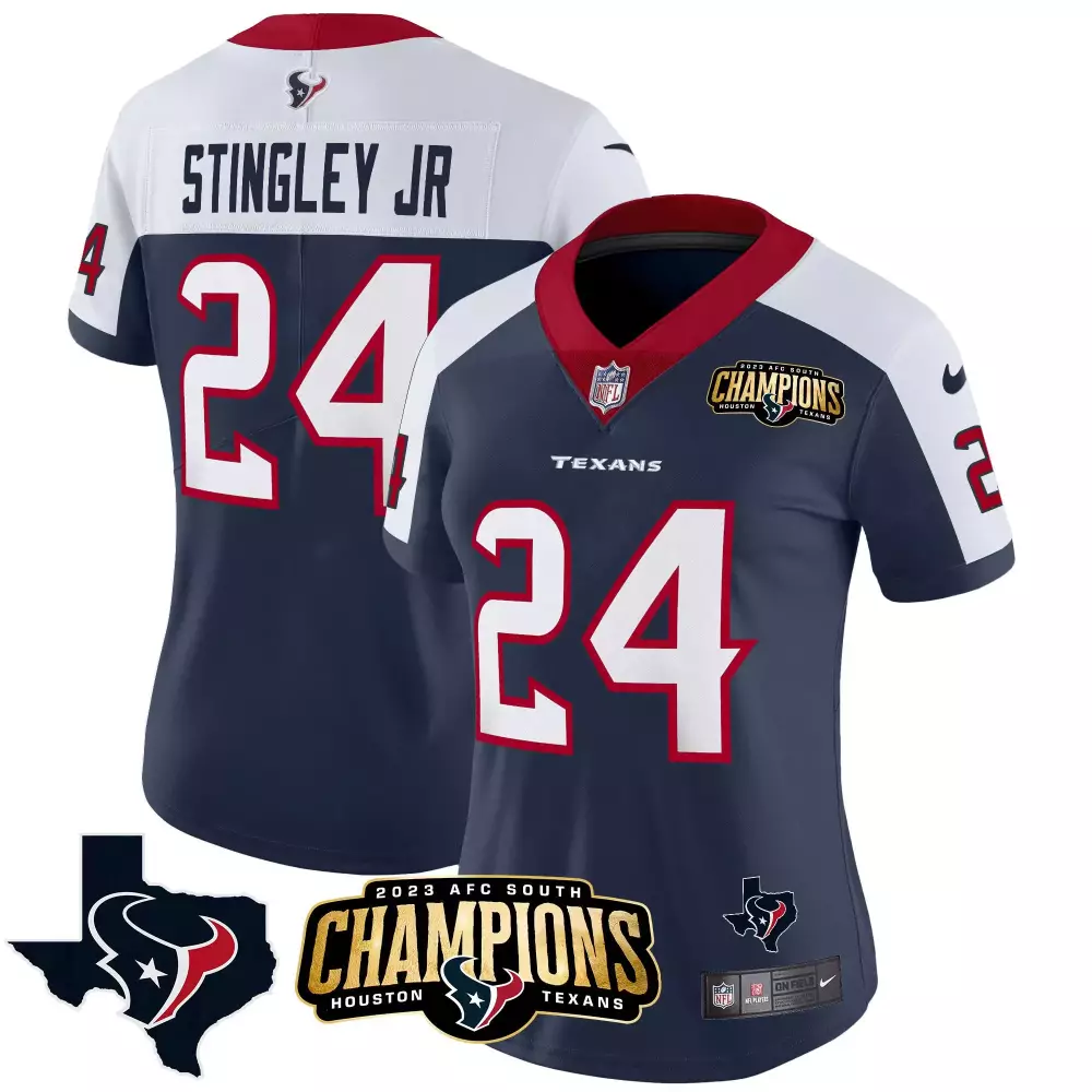 Derek Stingley Jr. 24 Texans Jersey Navy 2023 AFC South Champions Men Standard White