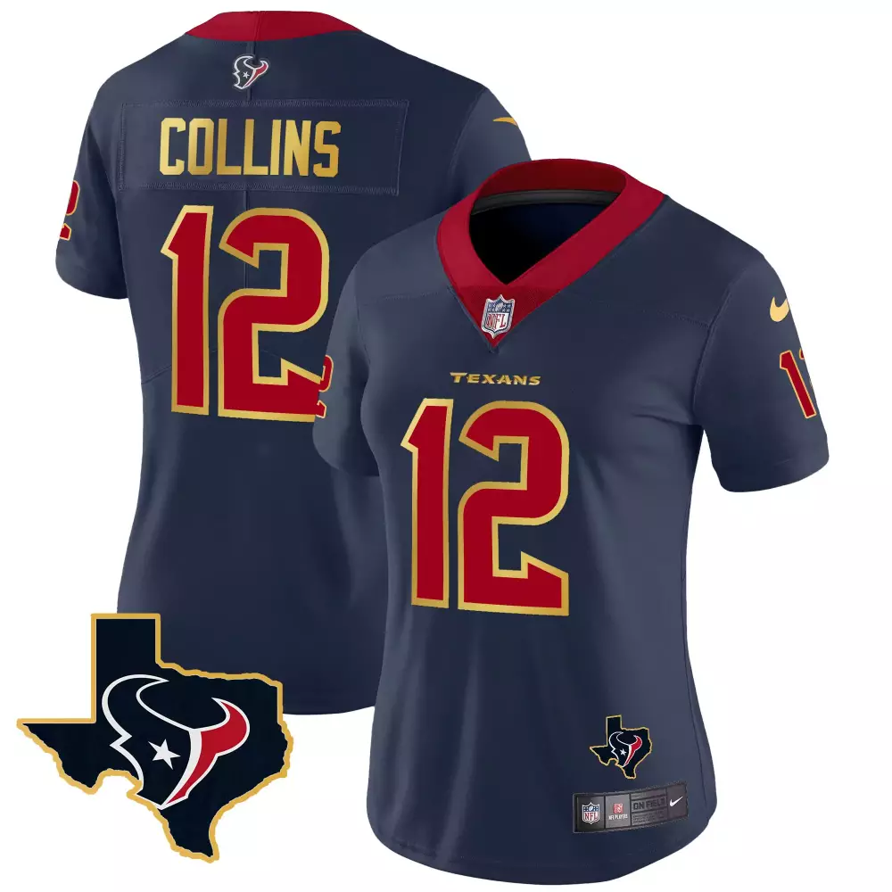 Nico Collins 12 Texans Jersey Navy Blue Red Gold All Stitched Vapor