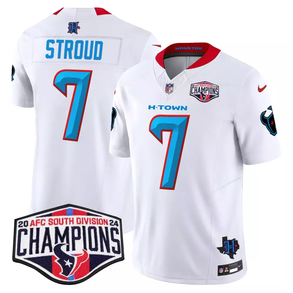 C.j. Stroud 7 Houston Texans Jersey White 2024 AFC South Division Champions Men Red