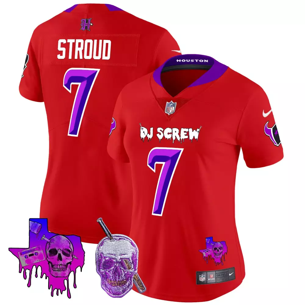 C.j. Stroud 7 Houston Texans Jersey Red Dj Screw Collaboration Skull Baseball Bat